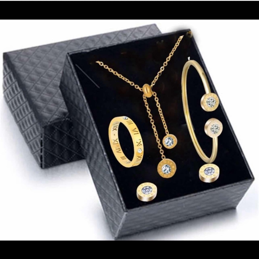Crystal Zircon Necklace Earring Bracelet Ring Set (size 7,8)